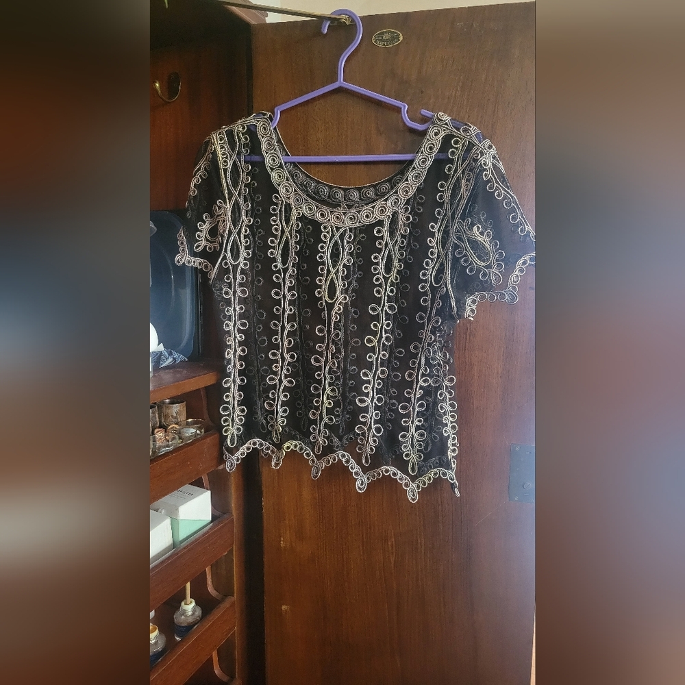 Elegant Black and Gold Embroidered Top